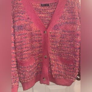 Pink Oversize Button Up Sweater